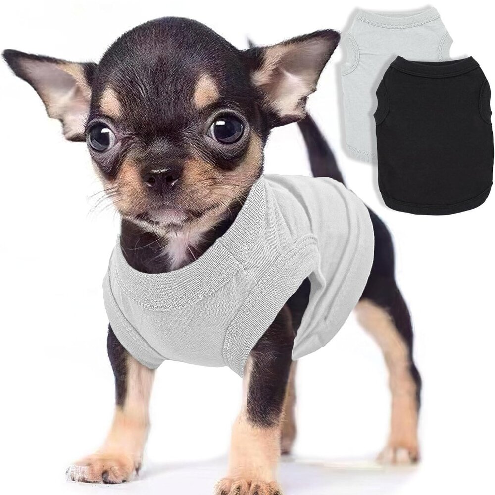 Stylish Solid Color Pet T-Shirts - 2-Pack for XXS Dogs & Cats - Comfortable Wear